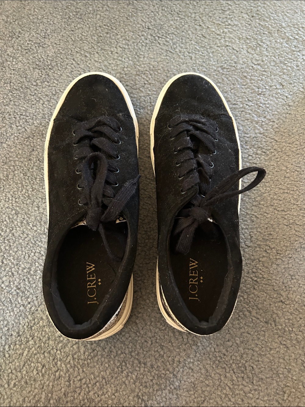 J. Crew Factory Black Suede Lace-Up Sneakers with White Soles